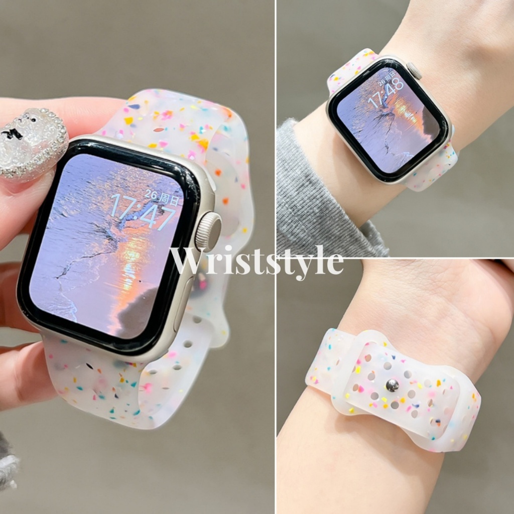 Jelly สายนาฬิกาซิลิโคนโปร่งใสสําหรับ Apple Watch S10/9/8/7/6/5/4/3/2/1 SE2 ULTRA ผู้ชายผู้หญิงนาฬิกาสร้อยข้อมือสําหรับ iWatch 49 มม.45 มม.44 42 41 40 38