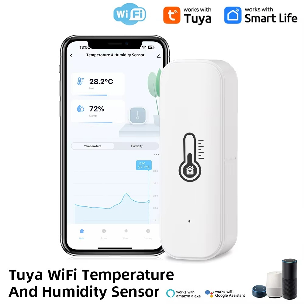 Tuya WiFi เซ็นเซอร์อุณหภูมิและความชื้นเซ็นเซอร์ความชื้นในร่มแบตเตอรี่การตรวจสอบ APP