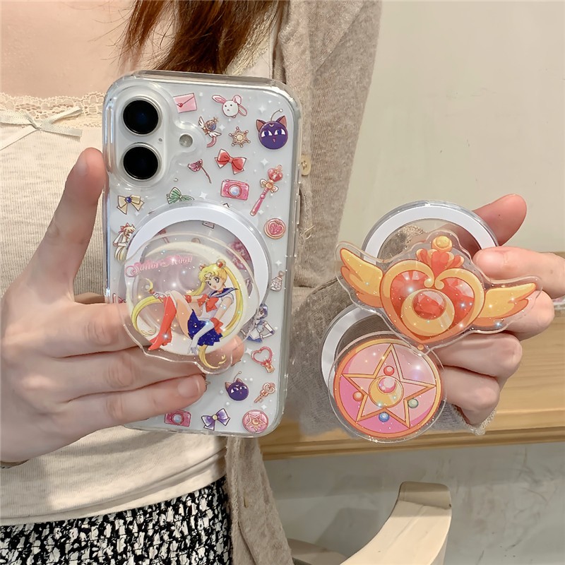 เคส iPhone 16 Pro max 15 Pro max Magnetic Series ลายสาวสวย โปร่งใส acryli Material เคสโทรศัพท์ + ขาตั้ง