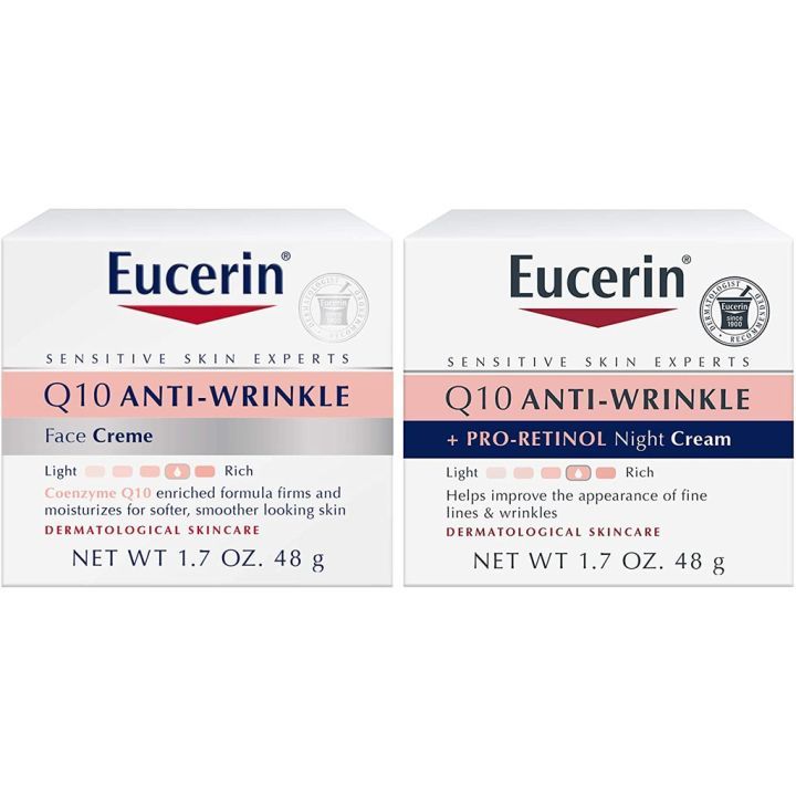 Eucerin Q10 Anti-Wrinkle Day Face Cream + Night Pro-Retinol Cream, 1.7 Oz/48g