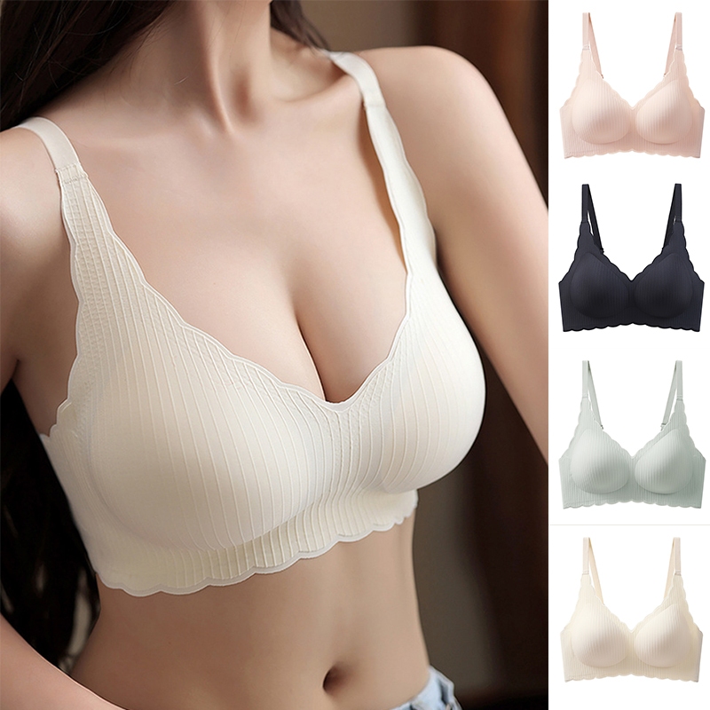น้ําหนักเบาชุดชั้นในสตรีไร้สายไม่มีรอยต่อนุ่มสนับสนุน Push Up ปรับ Bra 32-38 AB C CUP