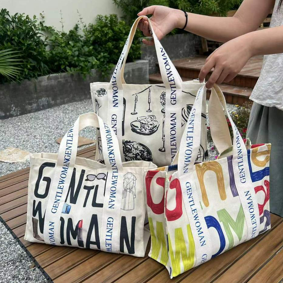 ใหม่ Gentle Woman ผ้าใบลําลองพิมพ์ลายตัวอักษรสีสันสดใส Tote กระเป๋าสะพายไหล่ความจุขนาดใหญ่เฉพาะของผู้หญิงมีสไตล์