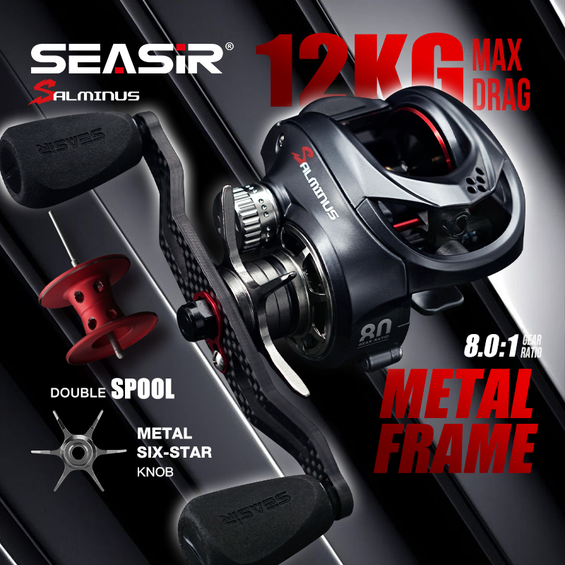 Seasir Salminus โลหะ Baitcasting Reel กรอบอลูมิเนียม CNC ลากลูกบิด 8.0:1 อัตราทด