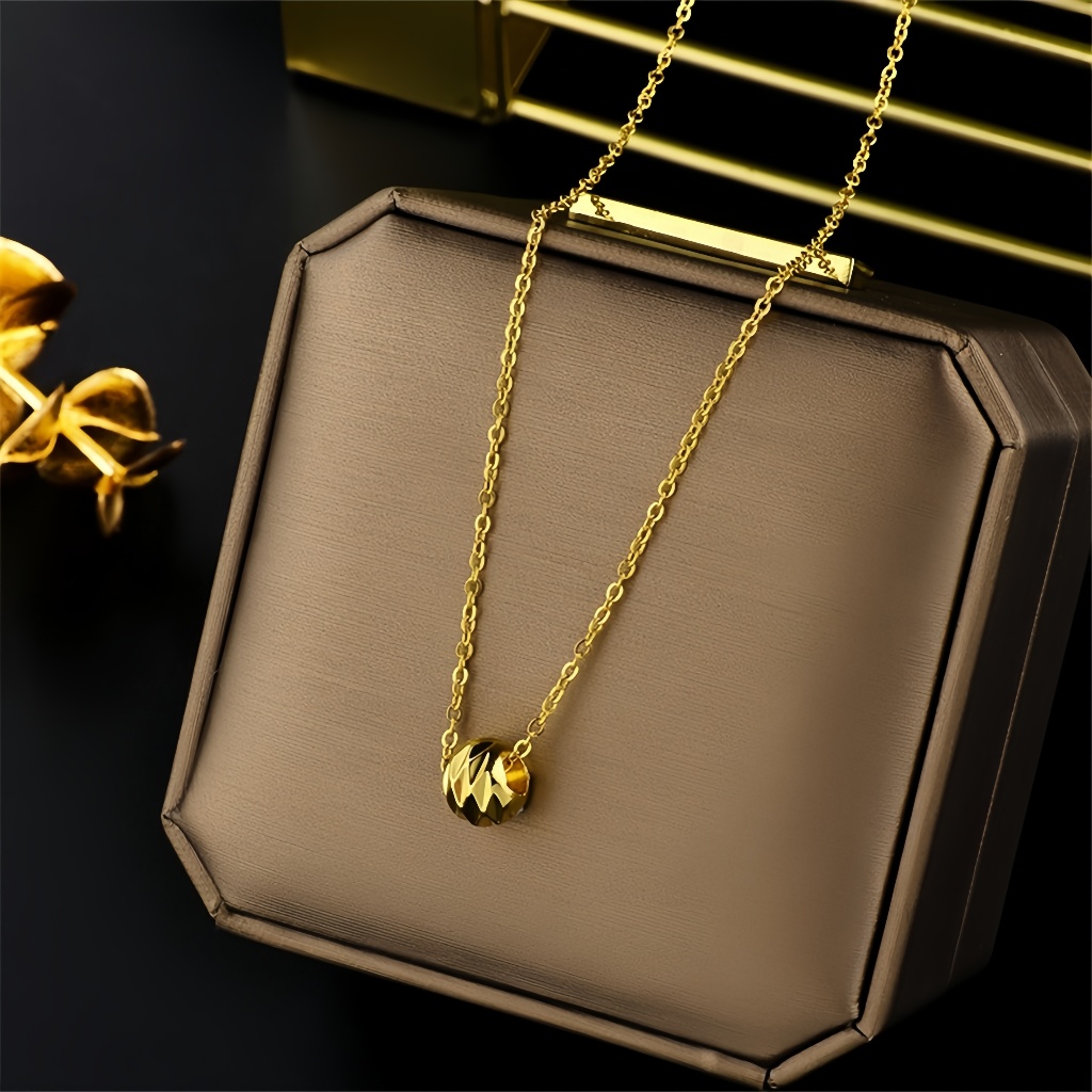 Simple Small Golden Ball เพชรรูปสร้อยคอเหล็กไทเทเนียมElectroplating 18k Gold TransferลูกปัดหรูหราClavicle Chainแฟชั่นขนาดเล็กสดทั้งหมด @-