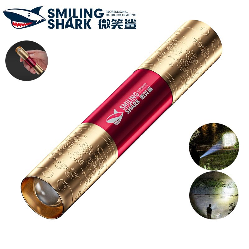 SmilingShark E656 ไฟฉาย led พวงกุญแจ คบเพลิง ซุปเปอร์ไบรท์ ซูมได้ 3โหมด ชาร์จ USB ได้ สวิตช์ปุ่มเดียวหาง กันน้ำสำหรับตั้งแคมป์เดินป่าในครัวเรือน