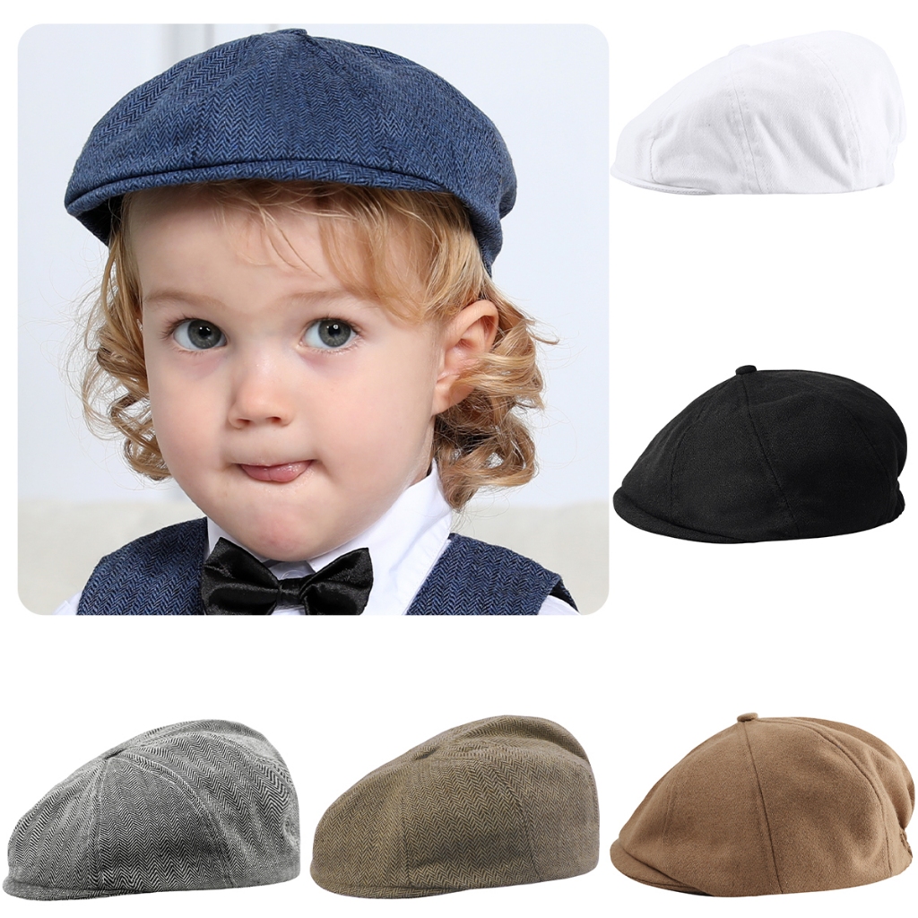 หมวกสําหรับเด็กทารกหมวกสําหรับเด็ก Herringbone หมวกแบนทารก Retro Beret Bonnet เด็กวัยหัดเดินวันเกิด Baptism หมวกกลางแจ้ง