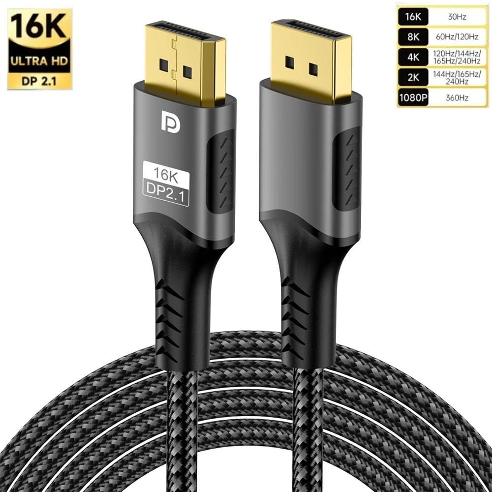 16k DP 2.1 8K@120Hz 4K@240Hz 80Gbps HDR Video Audio Displayport Cable Display Port สําหรับแล็ปท็อปที