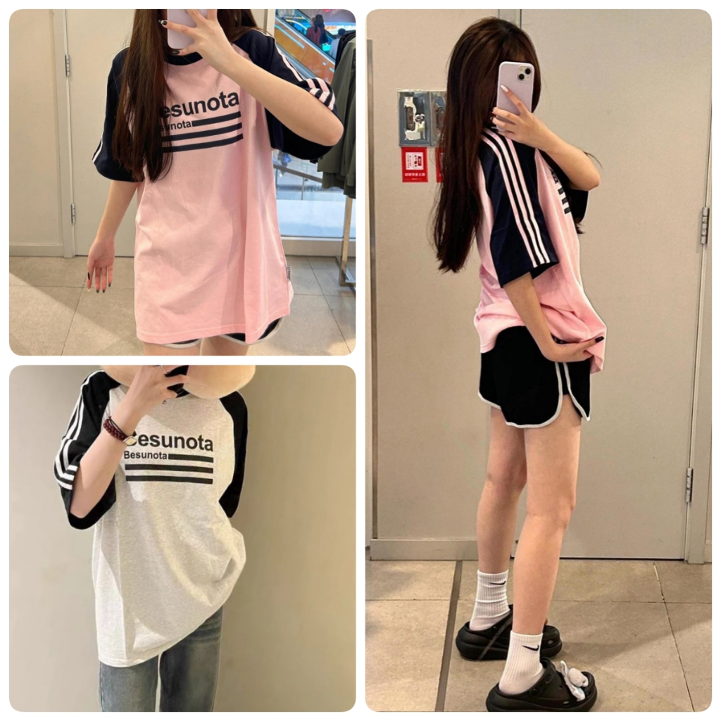 Luna Shop 🍒 เสื้อยืดแขนสั้นลายทางเรโทรอเมริกัน ✨ เรโทรอเมริกัน ✨ พิมพ์ลายตัวอักษร หลวมๆ  สตรีทสตรีท ins เสื้อตัวบน ฤดูร้อน