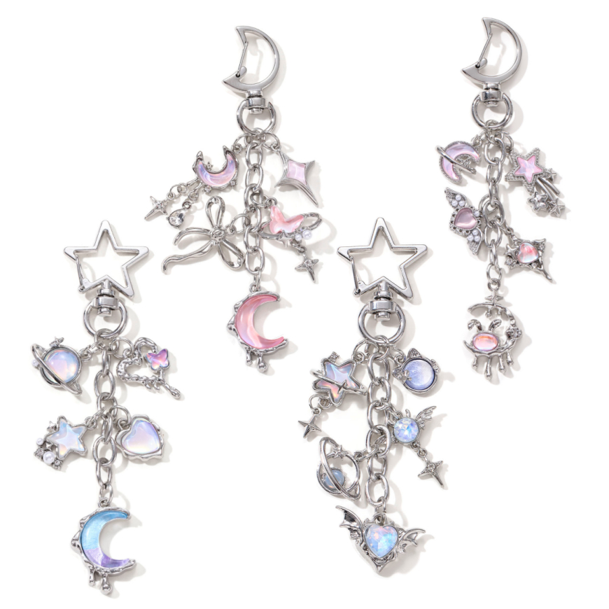 Pretty Y2K Moon Star Heart พวงกุญแจเคลือบน่ารัก Love พวงกุญแจสําหรับเพื่อนกุญแจตกแต่งของขวัญทํามือ