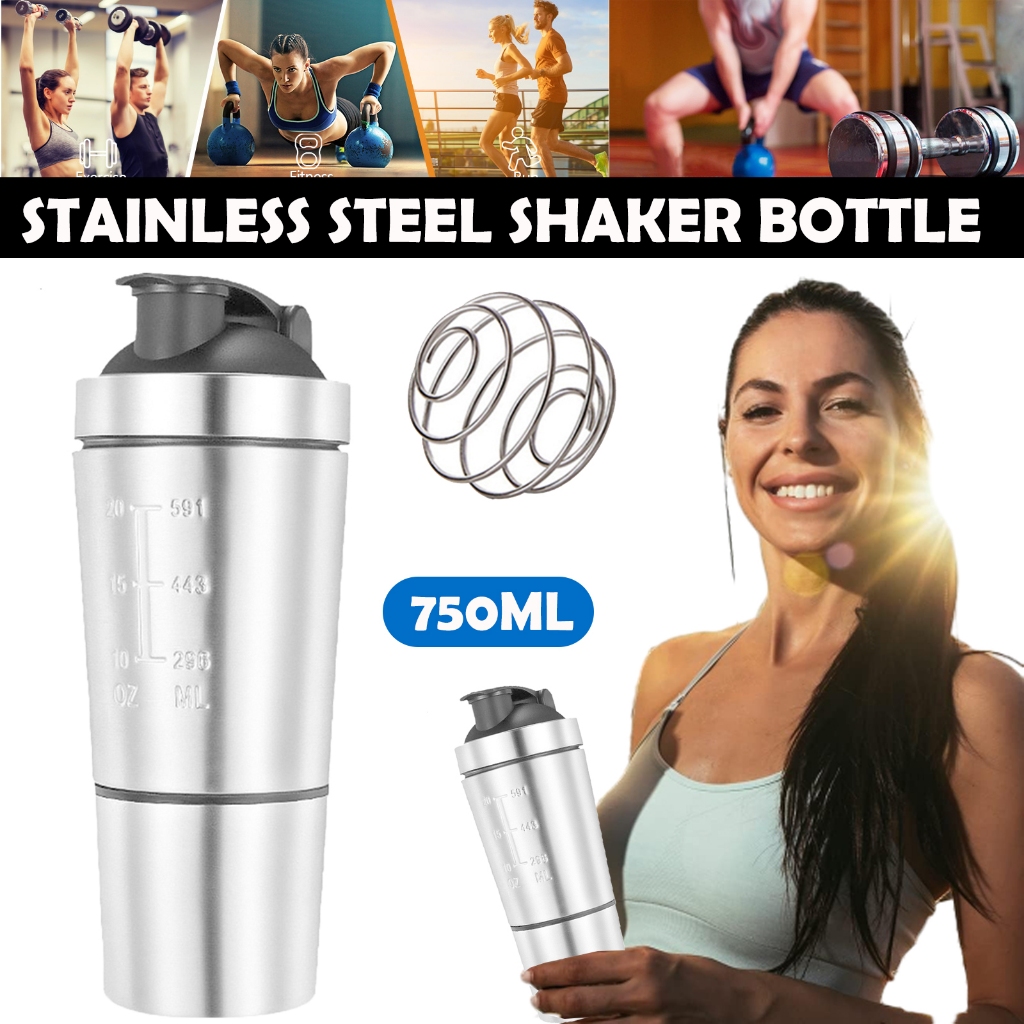 แก้วเชคสแตนเลส ice shaker เก็บความเย็นได้ ใช้กับโปรตีนอาหารเสริม คุณภาพพรีเมี่ยม แก้วเวย์เชค สเตนเลส 304 ทนความร้อนสูง กันรั่วซึม พร้อมสเกลวัดปริมาณผงโปรตีน มิลค์เชค ขนาด 500 มล. 750 มล. สําหรับปีนเขา
