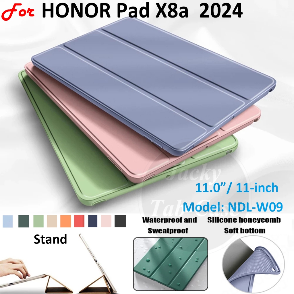 เคสสำหรับ Honor Pad X8a 11 นิ้ว 2024 รุ่น PADX8A/ NDL-W09/ NDL-L09 แบบหนัง PU นุ่ม ซิลิโคน + ขาตั้งในตัว