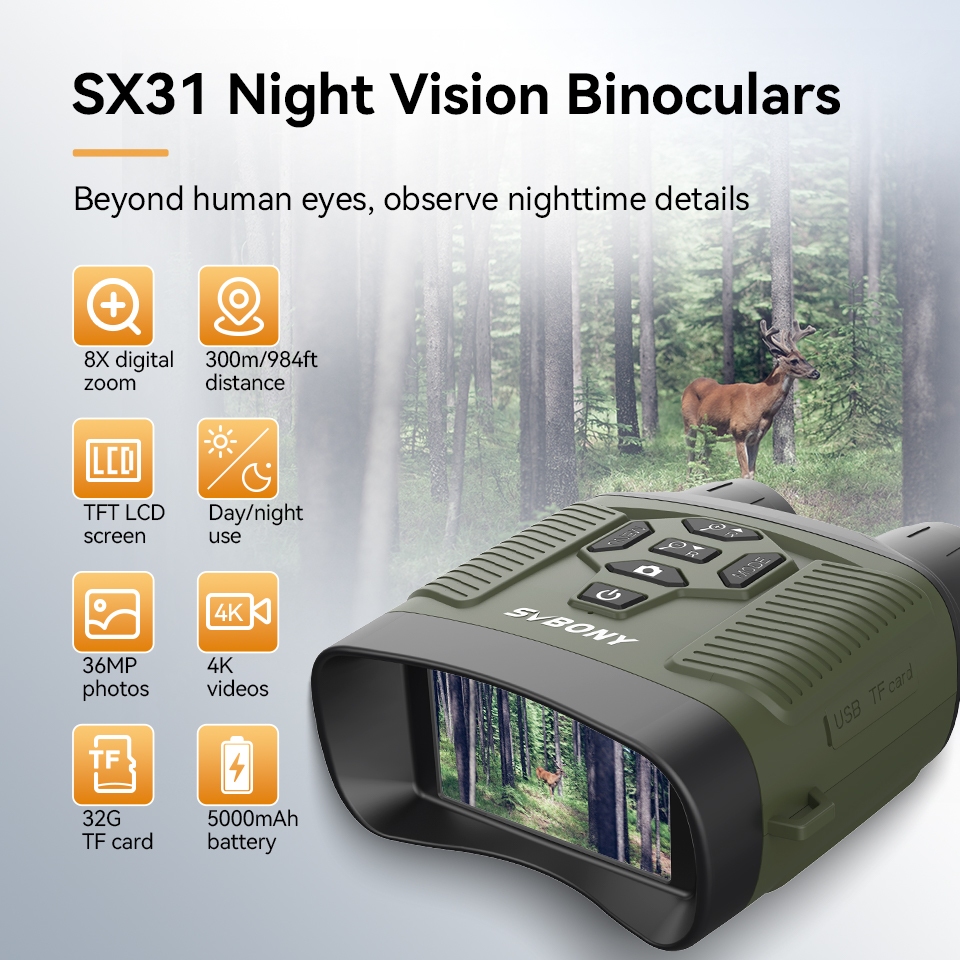Svbony SX31 4K Night Vision Goggles 8X ซูมดิจิตอล Night Vision กล้องส่องทางไกลสําหรับความมืดการล่าสัตว์ดู Wildlife