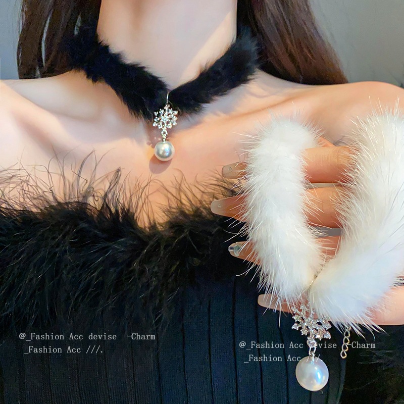 ฤดูใบไม้ร่วงและฤดูหนาวเพทายผมสร้อยคอมุกหิมะคริสต์มาสสไตล์เค้นคอขนาดเล็กความรู้สึกระดับสูงของทุกการแข่งขันอารมณ์เครื่องประดับขายส