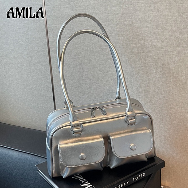 Amila ยอดนิยม Retro Underarm Bag แบบพกพาคู่กระเป๋า PU หนัง Tote กระเป๋าสะพาย