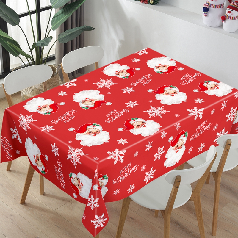 2.2*1.3m สีแดง PE ผ้าปูโต๊ะคริสต์มาสทิ้ง Santa Claus Snowflake ตาราง 6 ที่นั่ง Merry Christmas ตกแต่งตกแต่งบ้านตกแต่งปีใหม่ 2025