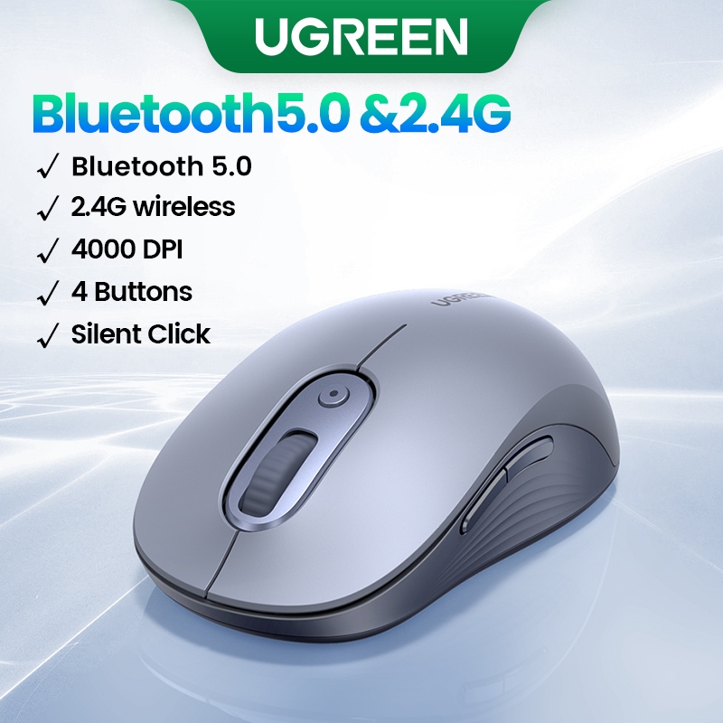 Ugreen เมาส์ไร้สายบลูทูธการออกแบบตามหลักสรีรศาสตร์ 4000DPI 4 ปุ่มเงียบคลิกเม้าส์สําหรับ MacBook air/