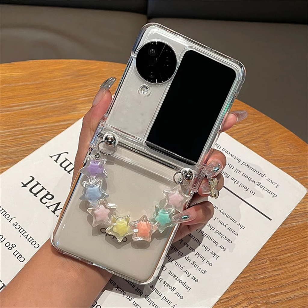 Ins เกาหลี Simple Fresh โปร่งใสเคสโทรศัพท์ Star สร้อยข้อมือสําหรับ OPPO ค้นหา N2 Flip ค้นหา N3 Flip 