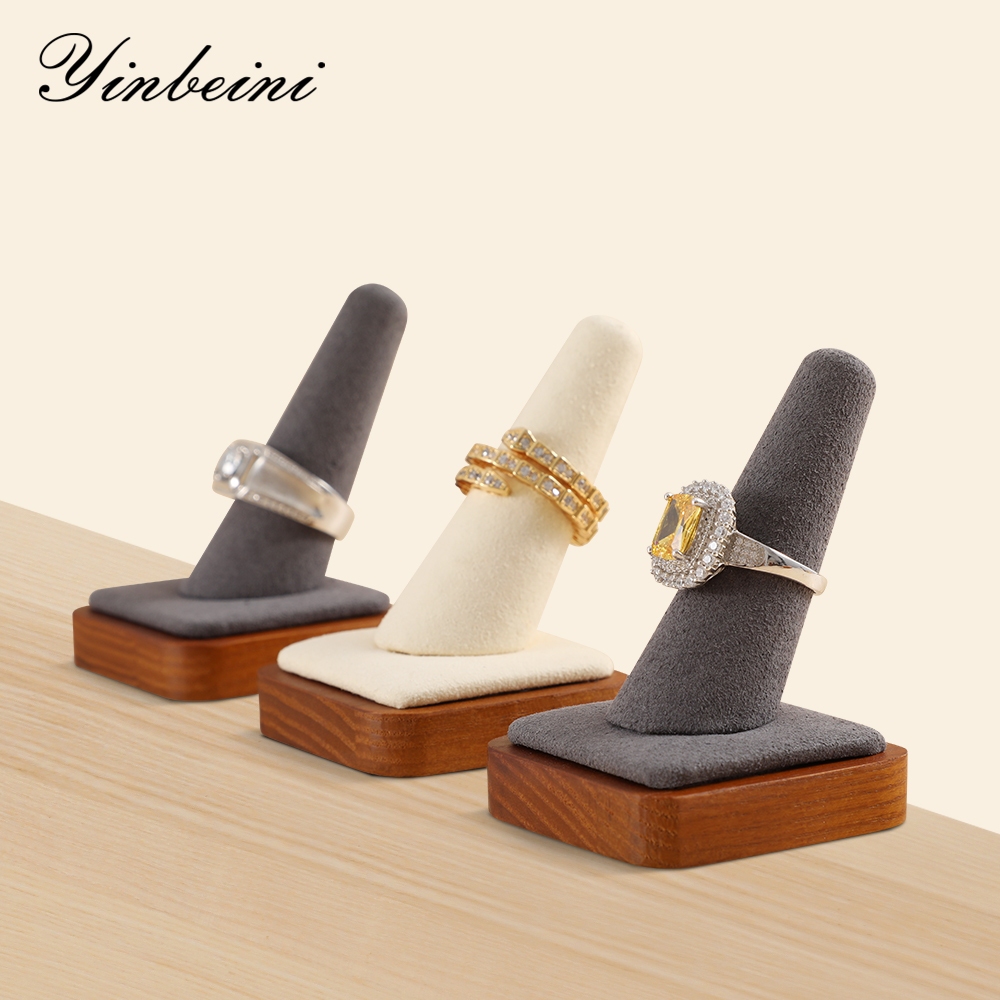 Yinbeini ที่วางโชว์แหวนยืนแสดงแหวนไม้พร้อมแหวนไมโครไฟเบอร์จัดเก็บชั้นวาง SM066