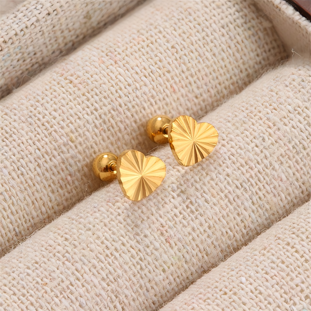 Mini Diamond Heart ต่างหูเหล็กไทเทเนียมไฟฟ้า k Gold สกรูสไตล์ Minimalist Classy All-Match Non-Fade ต่างหู