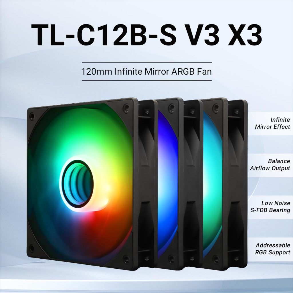 Thermalright TL-C12B-S ARGB Case Fan 120 มม.แชสซีพัดลมระบายความร้อน Infinite Mirror Light Fan 4pin PWM Silent Cooler Fan