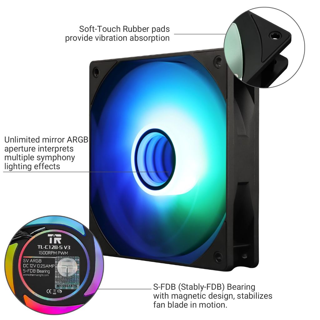 Thermalright TL-C12B-S ARGB Case Fan 120 มม.แชสซีพัดลมระบายความร้อน Infinite Mirror Light Fan 4pin PWM Silent Cooler Fan