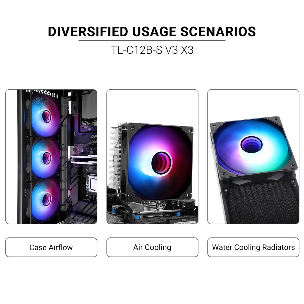 Thermalright TL-C12B-S ARGB Case Fan 120 มม.แชสซีพัดลมระบายความร้อน Infinite Mirror Light Fan 4pin PWM Silent Cooler Fan
