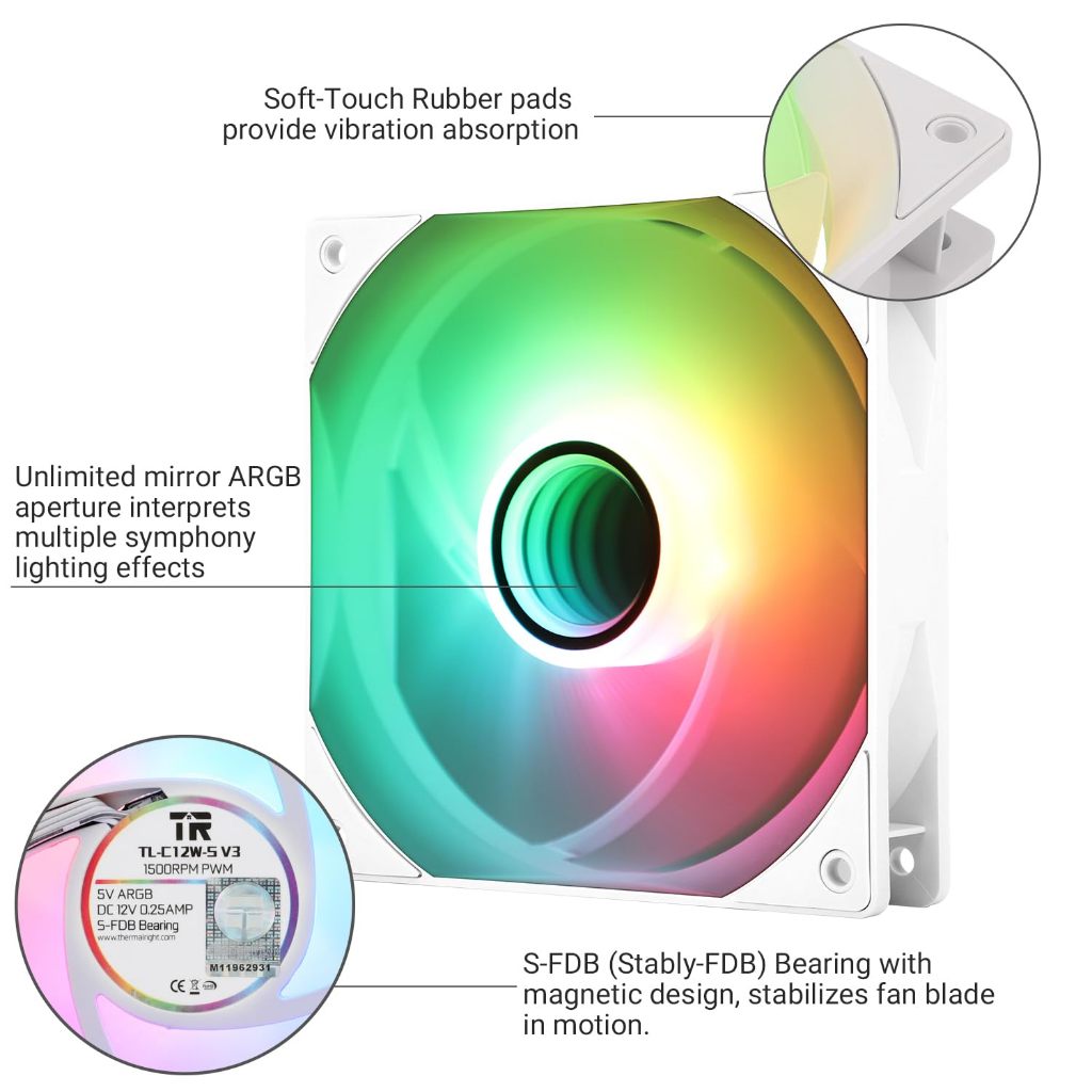 Thermalright TL-C12B-S ARGB Case Fan 120 มม.แชสซีพัดลมระบายความร้อน Infinite Mirror Light Fan 4pin PWM Silent Cooler Fan