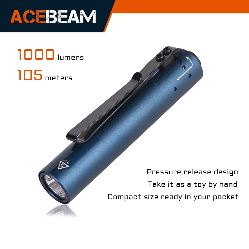 Acebeam ไฟฉาย LED RX 2.0 1000lm 6500k ความสว่างสูง 105m EDC ไฟฉายแบตเตอรี่ Li-ion แบบชาร์จไฟได้ 14500 flashilight