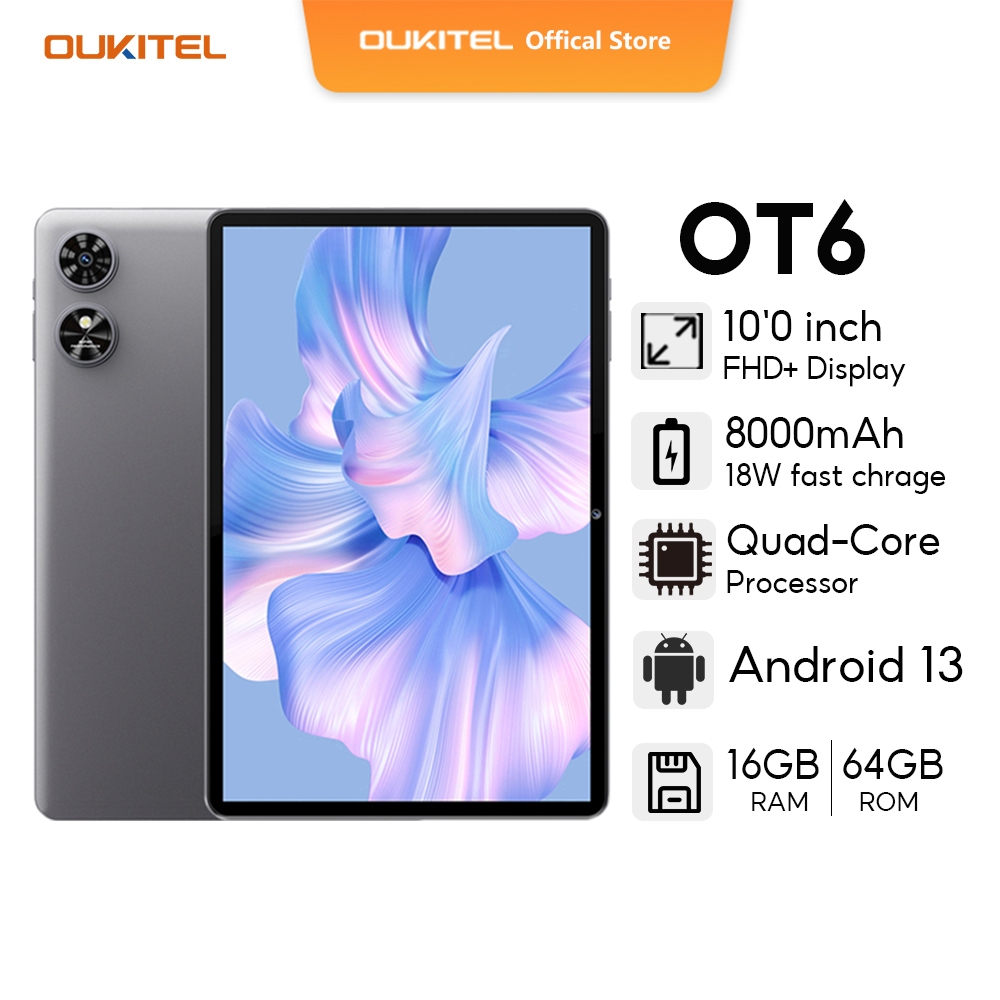 [สต็อกท้องถิ่น] OUKITEL OT6 ตาราง 10.1 "FHD+ จอแสดงผล 16GB RAM 64GB ROM 8000mAh ลําโพงคู่กล่อง 5MP กล้องหลัง Andriod13 WIFI6