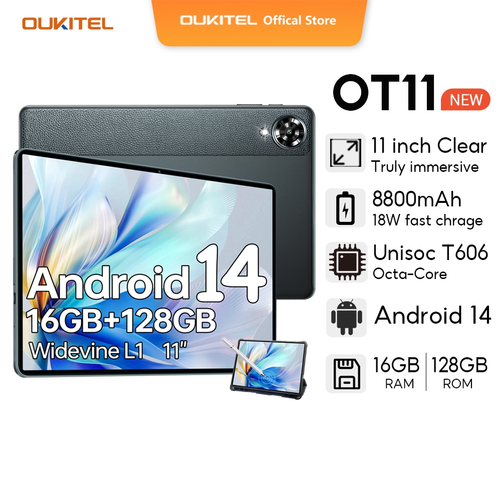 [สต็อกท้องถิ่น] OUKITEL OT11 Android14 แท็บเล็ต 11 นิ้วคริสตัลใสจอแสดงผล 16GB + 128GB 8000mAh มีดโกน