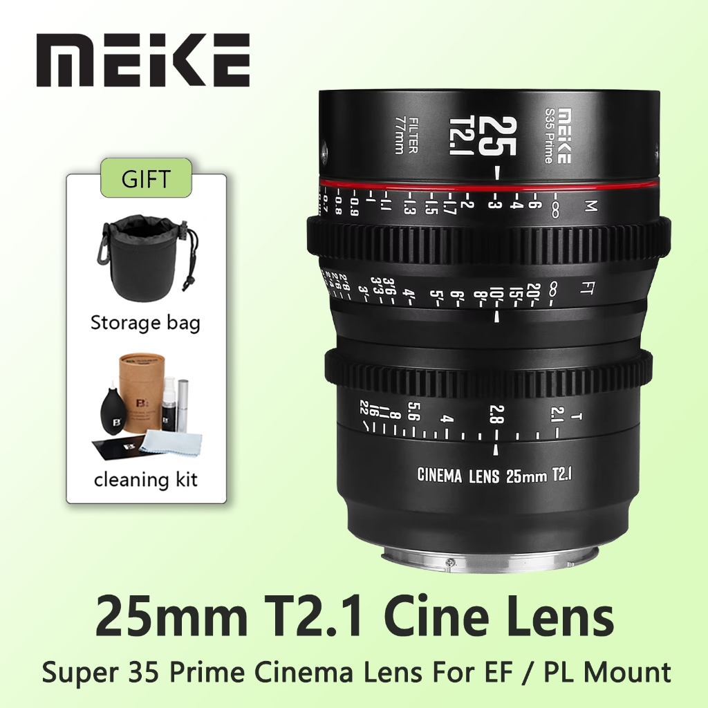 Meike Prime 25 มม.T2.1 สําหรับ Super 35 กรอบ Cinema กล้องระบบ,เช่น RED Komodo,BMPCC6K,BMPCC6K Pro,Z 