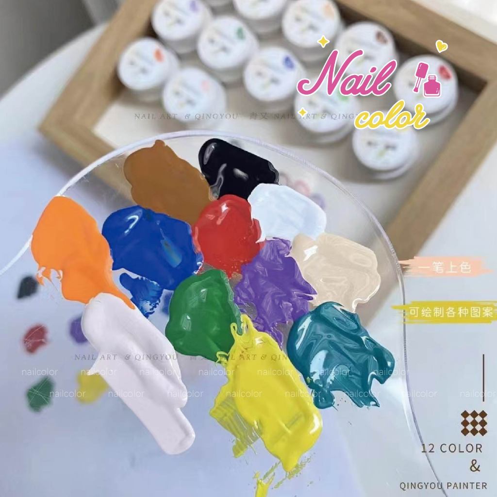 [พร้อมสต็อก]  QINGYOU 12 สีกาวจิตรกรรมแต่งเล็บยาทาเล็บชุดกาว (เส้นวาดกาวดอกไม้วาดสไตล์กาวการสร้างแบบจําลอง)