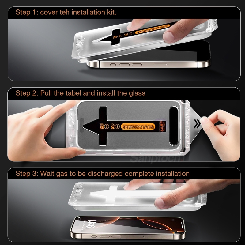 Auto-installsantuch 9H ความแข็งสูงแบบเต็มหน้าจอสําหรับ iPhone 16 15 14 13 12 Pro Max กระจกนิรภัยสําหรับ iPhone 16 15 14 Plus ความเป็นส่วนตัว HD Clear ฝุ่นป้องกันฟิล์ม