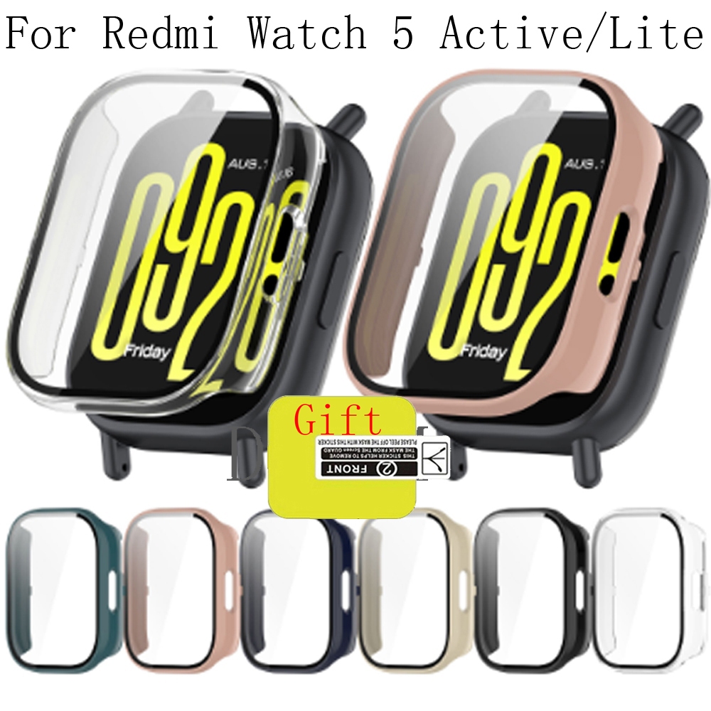 สําหรับ Redmi Watch 5 Active Lite PC Case + Glass Protector Case ป้องกันการตกสีสันกระจกนิรภัย Protector Cover ป้องกันรอยขีดข่วน