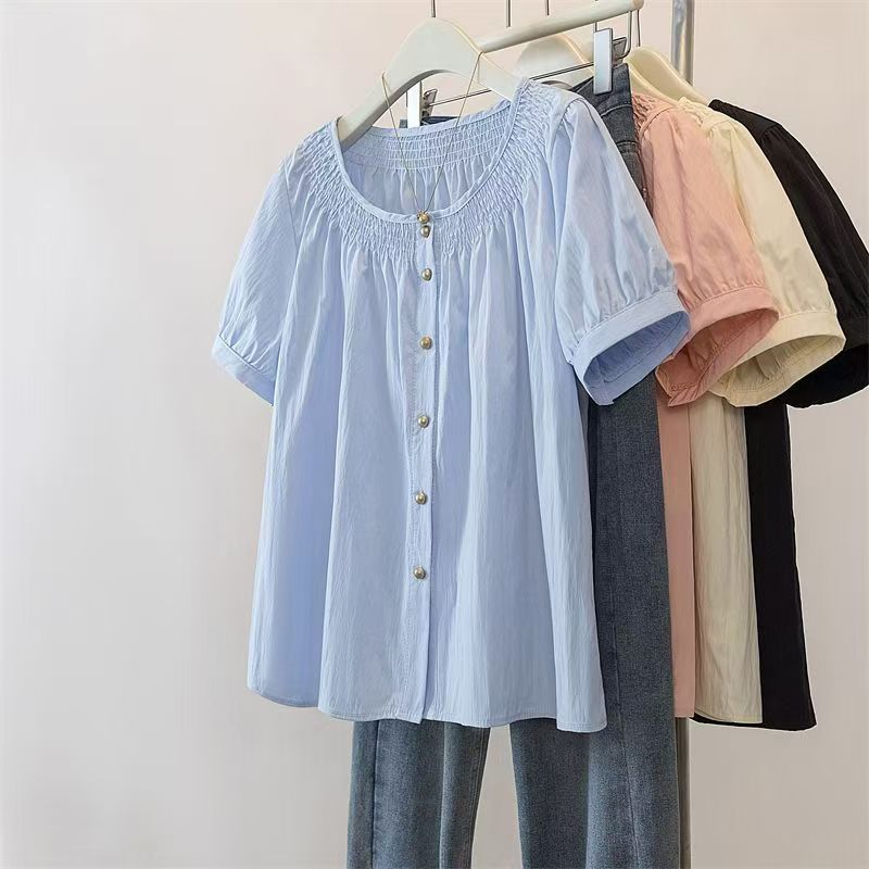 ใหม่หลวมบางสีทึบเสื้อผู้หญิงขนาดบวกแขนสั้นแฟชั่นด้านบน