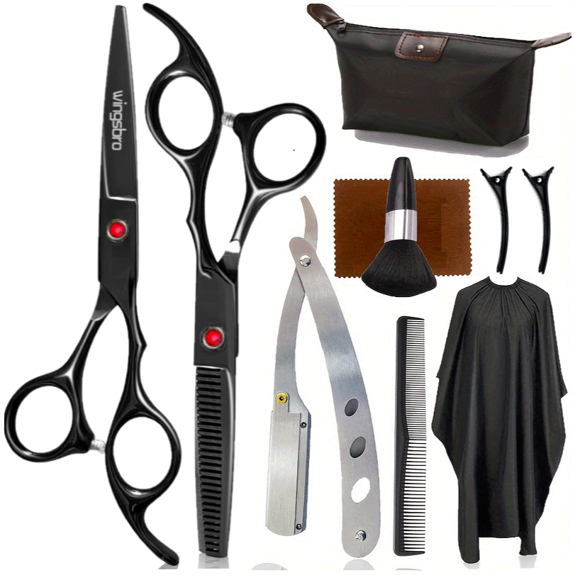 6.5 "กรรไกรตัดผมมืออาชีพ,wingsbro Black Japan Plated Titanium Gunting Rambut Thinning Scissors Set