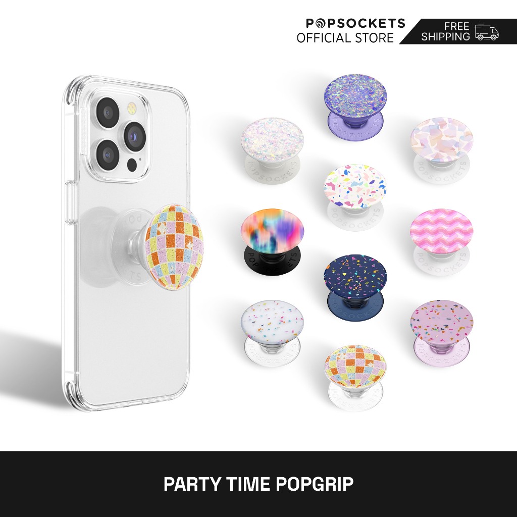 Popsockets Party Time PopGrip | ด้ามจับโทรศัพท์ระดับพรีเมียม | ที่วางโทรศัพท์ที่ดีที่สุดและคล้ายกับที่วางโทรศัพท์ | ที่วางโทรศัพท์โต๊ะและที่วางโทรศัพท์ในรถยนต์ที่รองรับ | ที่วางมือถือ