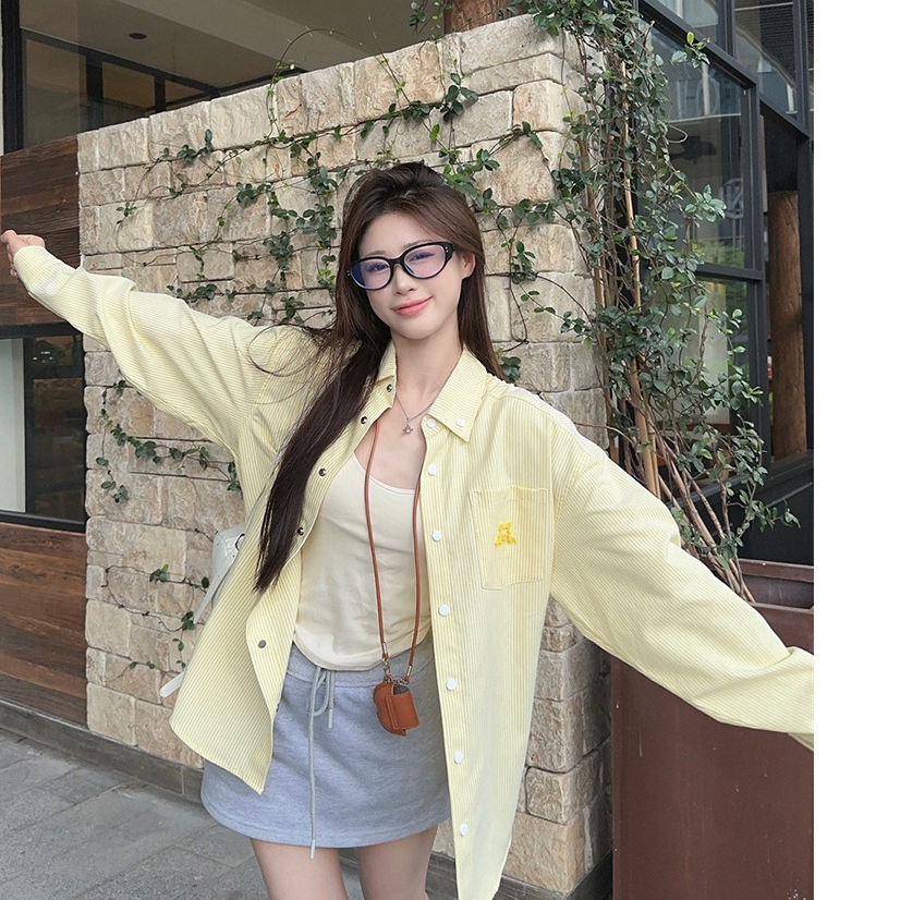 ลูกสุนัขเกาหลีปักลายแขนยาวเสื้อลําลองหลวม
