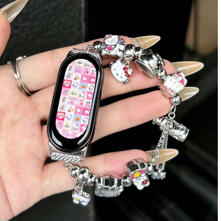 Cute Cartoon Pendant Beads Loop for mi band 10 สาย Watchband Compatible For mi band 9 Strap Beads Smart สาย mi Band 8 Strap Loop Replacement miband 9 Strap Replacement Bracelet miband 10 / mi band 9 สาย