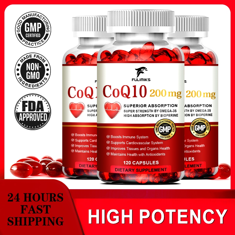 Coq10-200mg-softgels with PQQ, BioPerine & Omega-3,สําหรับ High-Absorption, Powerful-Antioxidant, Support Heart & Energy-การผลิต - 120 แคปซูล