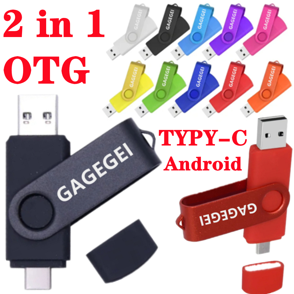 2 in 1 USB OTG Android TypeC 2TB 1TB 128GB 64GB 32GB แฟลชไดรฟ์ USB หมุนได้ 9 สี