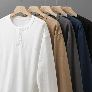 ⚡ProMan⚡แขนยาวผ้าฝ้ายผู้ชายรุ่นใหม่ เสื้อตัวในลำลองเรียบง่าย เสื้อยืดยาวรุ่นเดียวกันทั้งชายและหญิง สีล้วนแมทช์ลุคง่าย