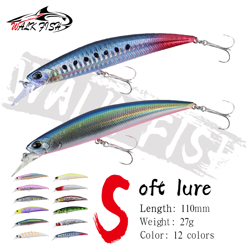 Walk FISH 1 ชิ้น 110 มม. 27g Minnow เหยื่อแข็ง Wobble เหยื่อตกปลาลอยน้ําประดิษฐ์ Swimbait