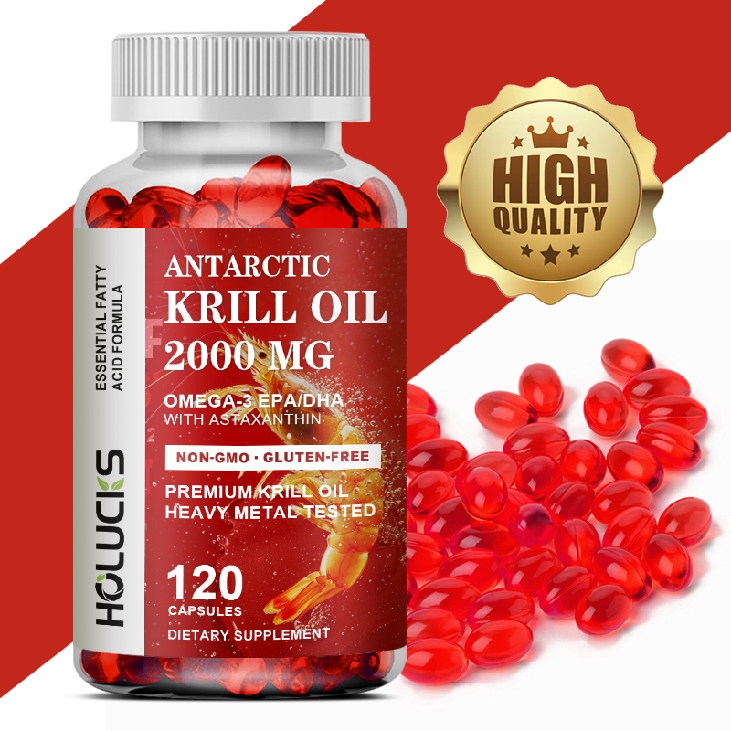 Holucks Antarctic Krill Oil - (ความแรงสองเท่า) ประกอบด้วย Phospholipids อุดมด้วยสารสกัดจากธรรมชาติของ EPA และ DHA เพื่อส่งเสริมการสมองและสุขภาพข้อ