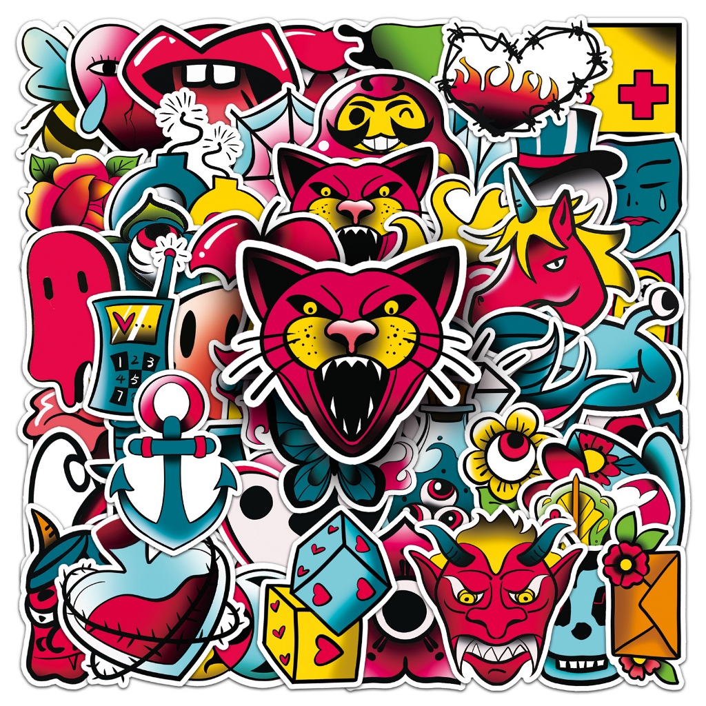 50 ชิ้นการ์ตูน Retro Hand Drawn Graffiti สติกเกอร์กันน้ําสําหรับโทรศัพท์แล็ปท็อปสเก็ตบอร์ด Creative รถมอเตอร์สติกเกอร์
