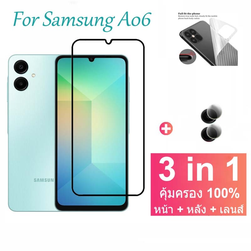 ฟิล์มแก้ว Samsung A53 5G A06 4G กระจกนิรภัยเต็มแผ่นกันรอยหน้าจอพร้อมตัวป้องกันกล้อง ฟิล์ม Samsung Galaxy A06 A53 A23 A33 A52S A52 A32 5G A03s A02s S22 S21 Plus Ultra S22+ 5G S20 S21 FE ฟิล์ม