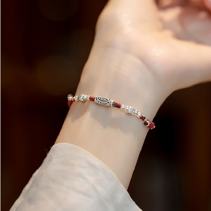 สร้อยข้อมือปลาก้อยสไตล์แห่งชาติสร้อยข้อมือเชือกถักปรับได้สําหรับผู้ชายและผู้หญิงเครื่องประดับแฟชั่นของขวัญมิตรภาพ