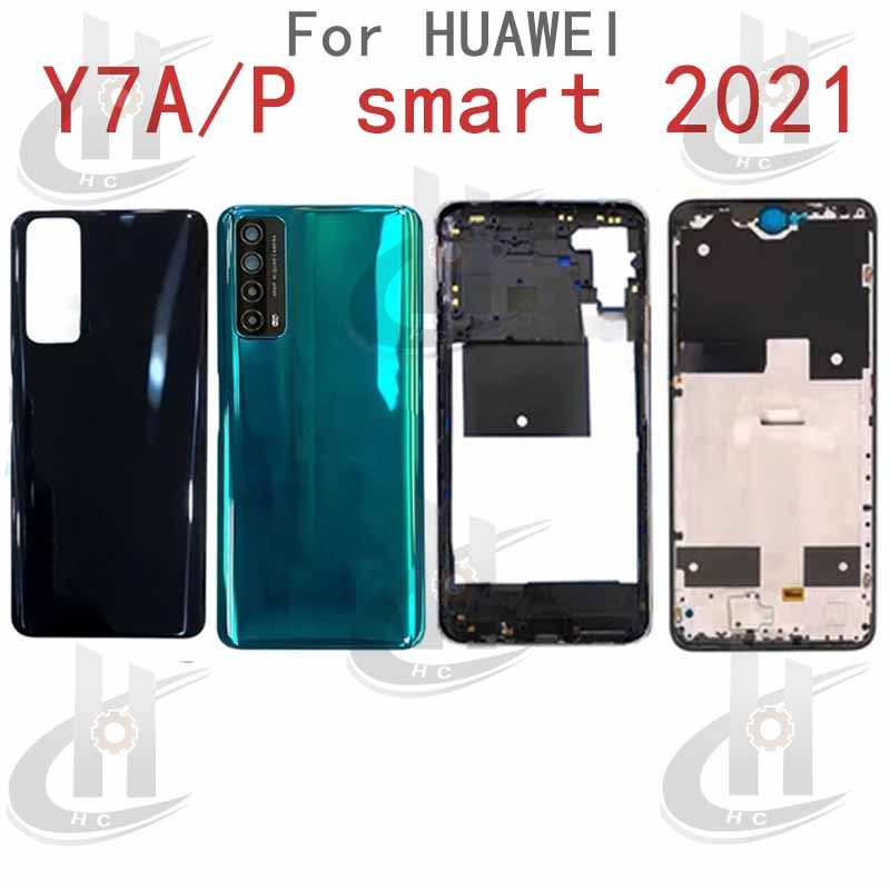 สําหรับ หัวเว่ย ย7ก / พี สมาร์ท 2021 แบตเตอรี่ฝาหลังที่อยู่อาศัยกรอบกลาง + ปุ่ม + กรอบด้านหน้า จอแอลซีดี + เลนส์กรอบกล้อง