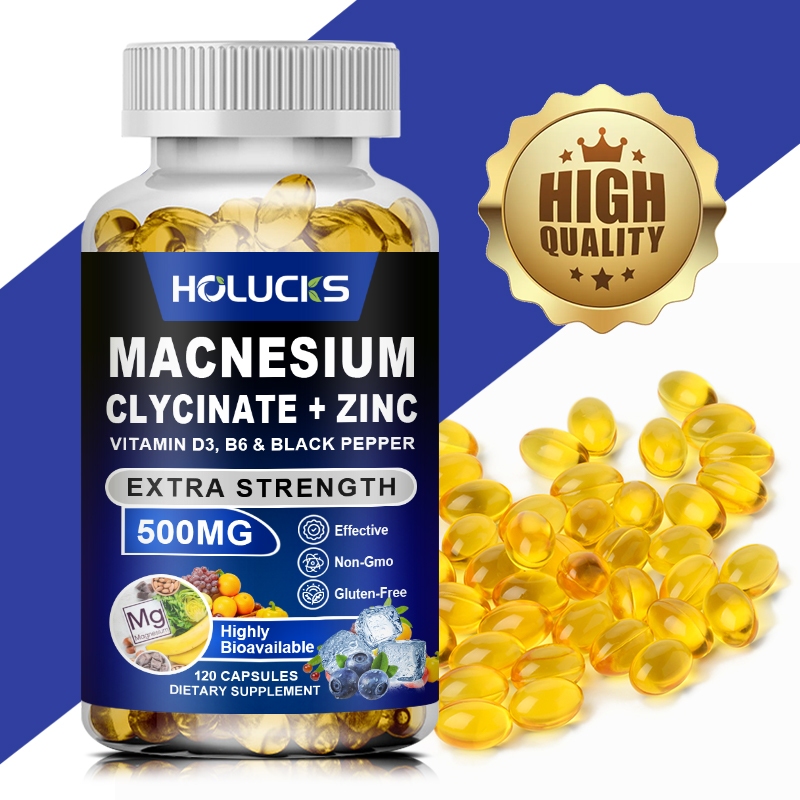 Holucks Magnesium Glycinate 500 mg with Zinc - Chelated อาหารเสริม - การดูดซึมสูง - w/Vitamin D3 & B6 - รองรับการนอนหลับ กล้ามเนื้อ & หัวใจ Health