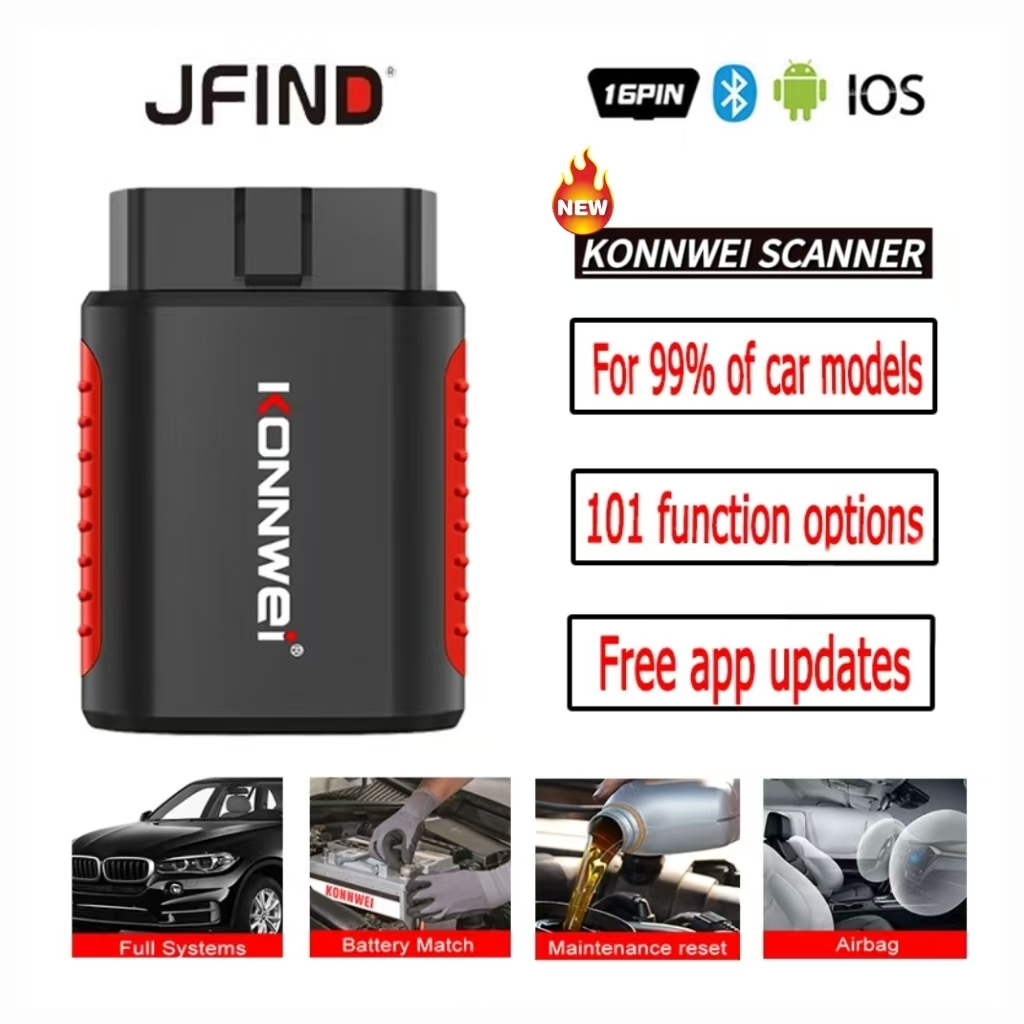 Konnwei KDIAG บลูทูธ 5.0 OBD2 รถเต็มรูปแบบเครื่องสแกนเนอร์เครื่องยนต์ ABS ถุงลมนิรภัยรหัสผิดรีเซ็ต Clear เหมาะสําหรับ BMW Honda รถจักรยานยนต์ OBD ELM 327 เครื่องมือเครื่องสแกนเนอร์สําหรับ Android / IOS